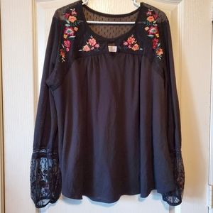 Sheer Lace Embroidered Blouse